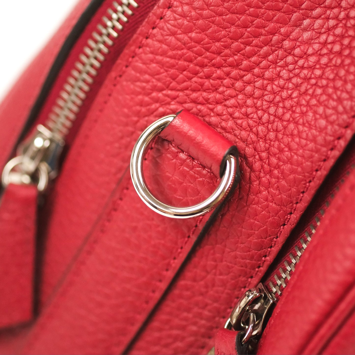 Moynat Swing Bag Red Grained Leather Silver Hardware