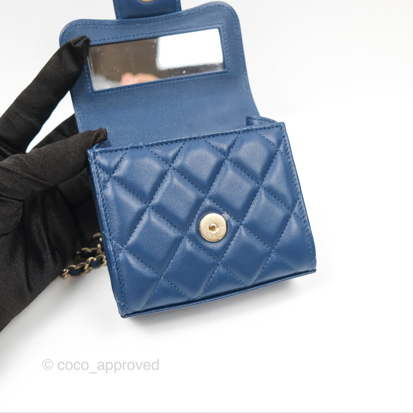 Chanel Mini Handle Clutch With Chain Navy Lambskin Gold Hardware