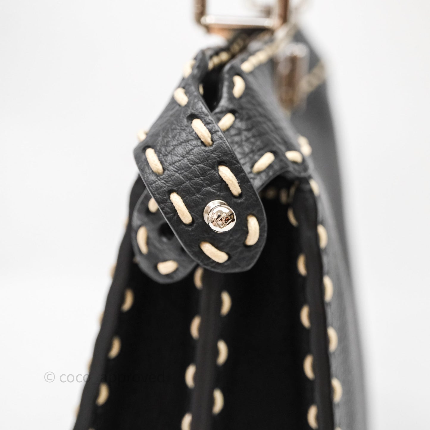 Fendi Peekaboo ISeeU Python Handle Handbag Black Calfskin Silver Hardware