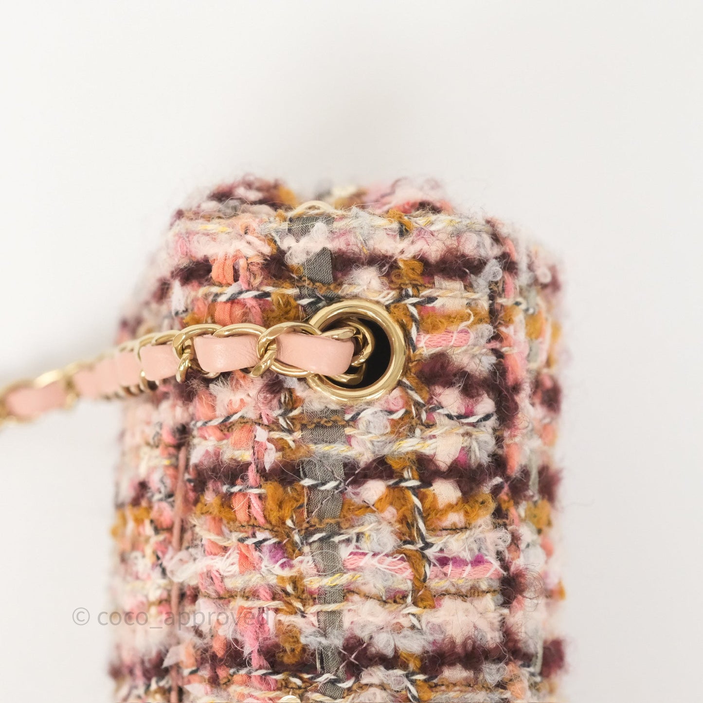 Chanel Mini Rectangular Pink Burgundy Tweed Gold Hardware 23K