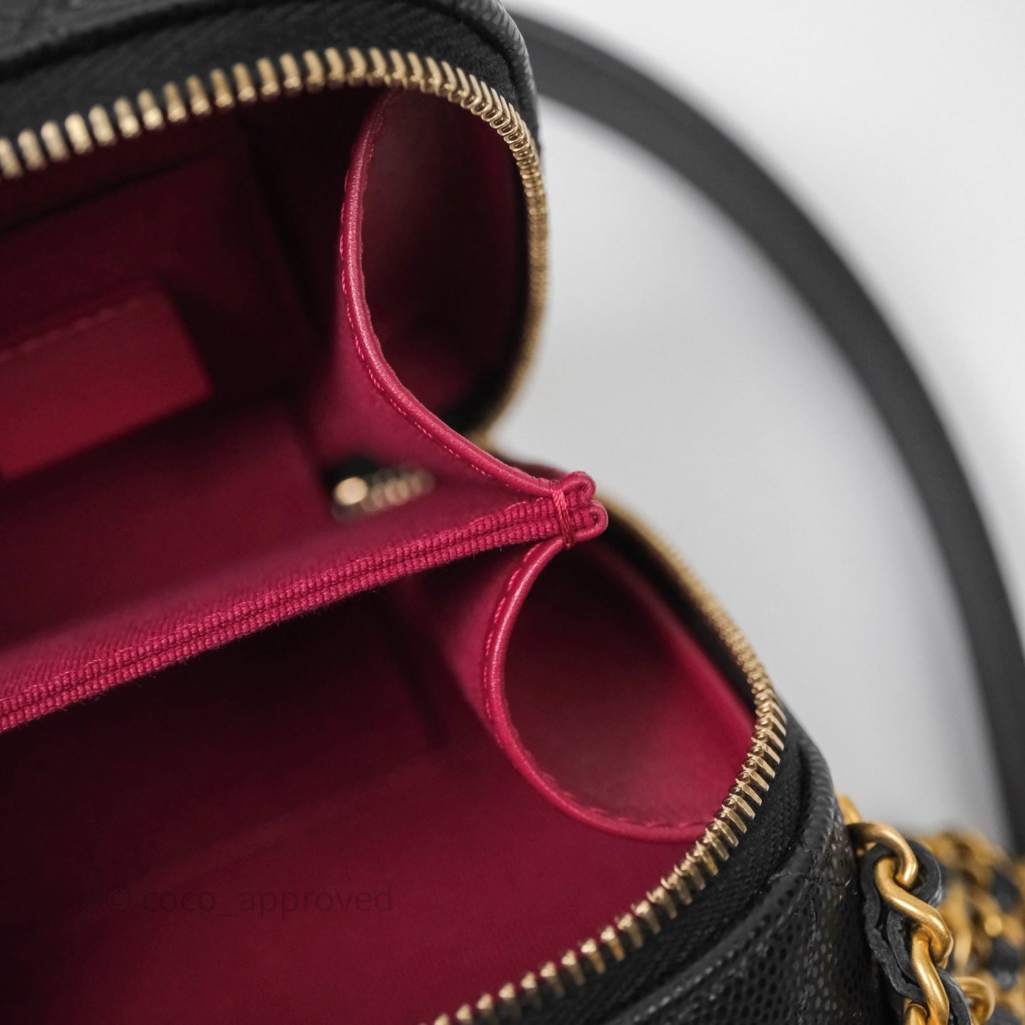 Chanel Quilted CC Coins Purse Chain Camera Case Black Caviar Aged Gold Hardware