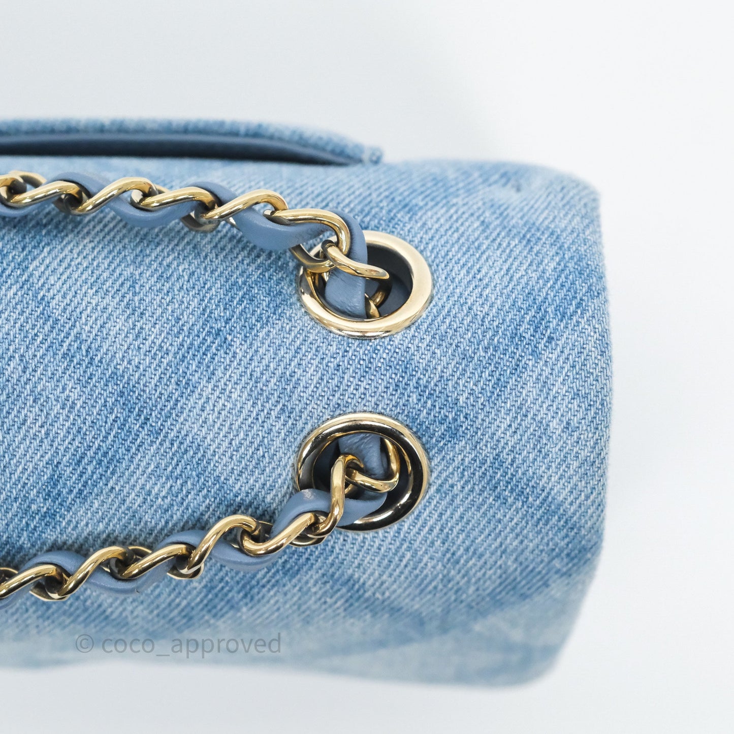 Chanel Small Double Flap Blue Printed Quilted Denim Gold Hardware