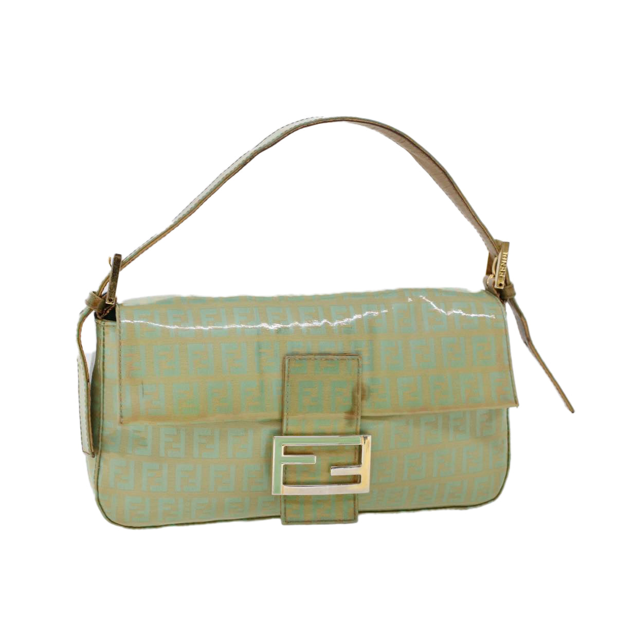 Luxury FendiZucchino Canvas Mamma Baguette Shoulder Bag Enamel Light Blue53741
