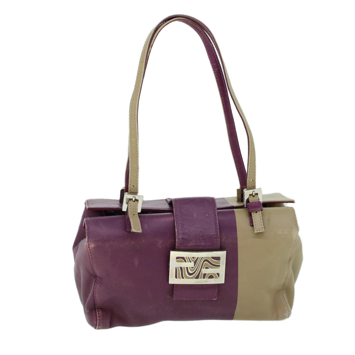 Luxury FendiMamma Baguette Hand Bag Leather Beige Purple53742