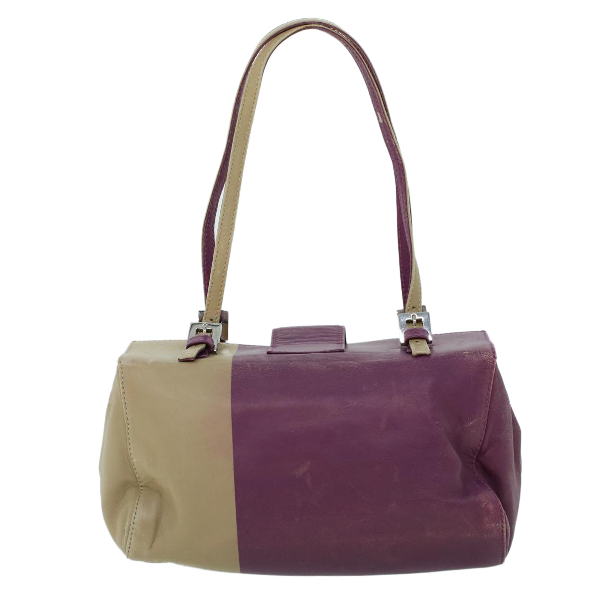 Luxury FendiMamma Baguette Hand Bag Leather Beige Purple53742