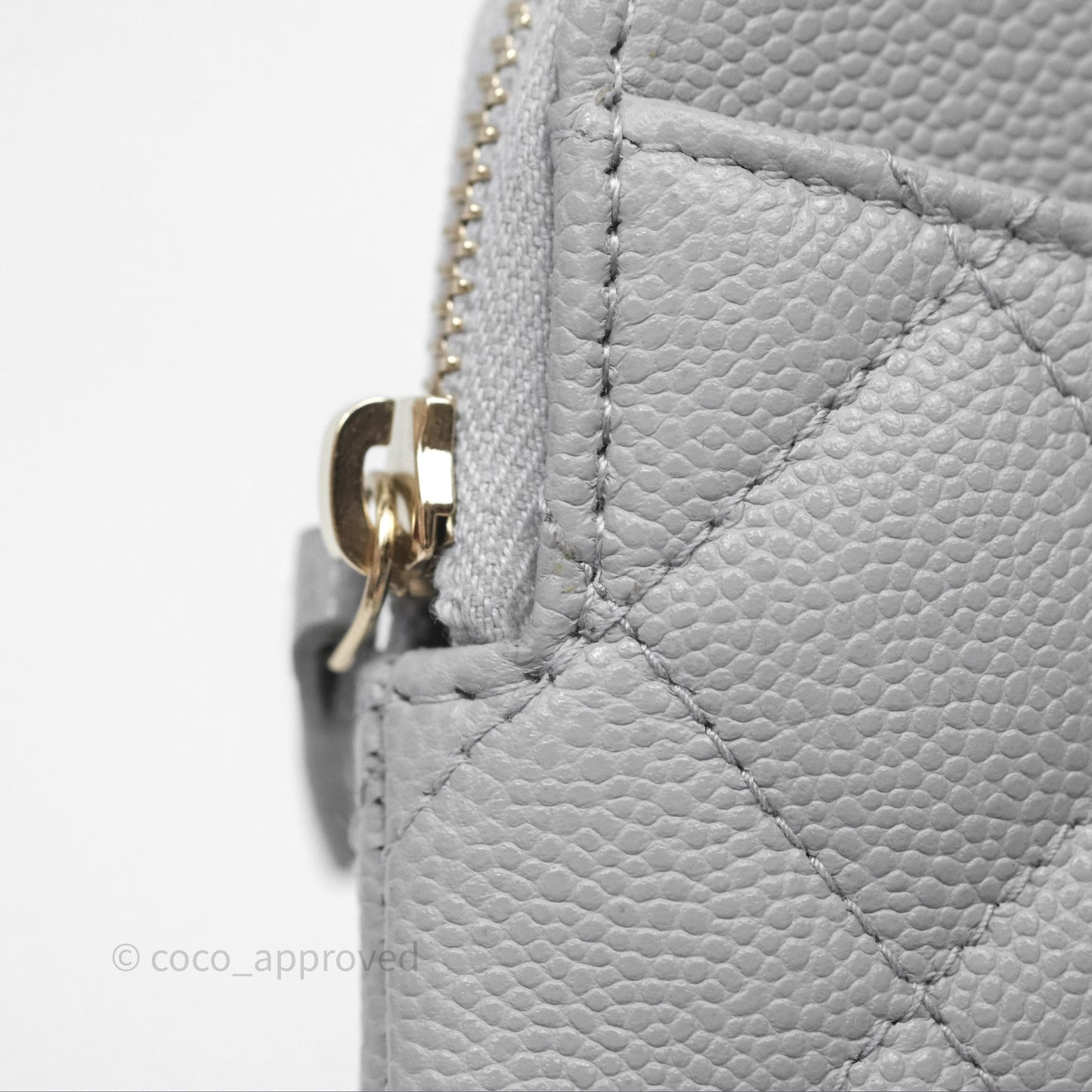 Chanel Quilted Classic Zip Card Holder Wallet Grey Caviar Gold Hardware