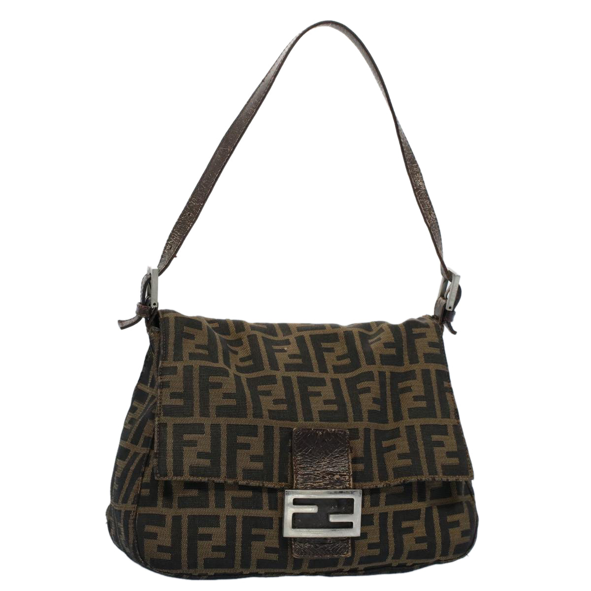Luxury FendiZucca Canvas Mamma Baguette Shoulder Bag Black Brown53745