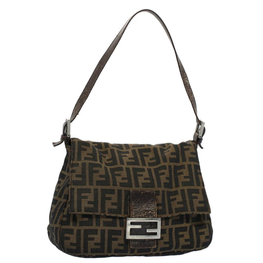 Luxury FendiZucca Canvas Mamma Baguette Shoulder Bag Black Brown53745
