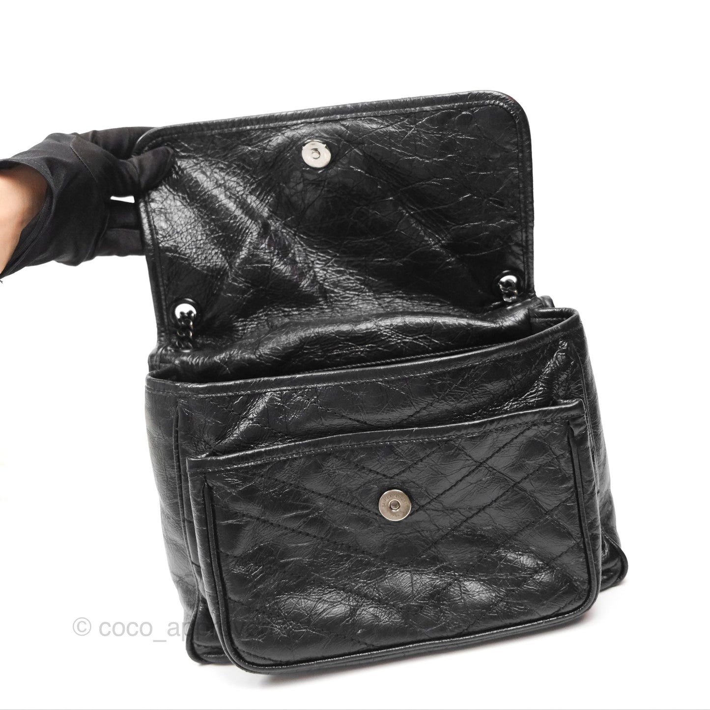 Saint Laurent Medium Niki Chain Bag Crinkled Calfskin So Black