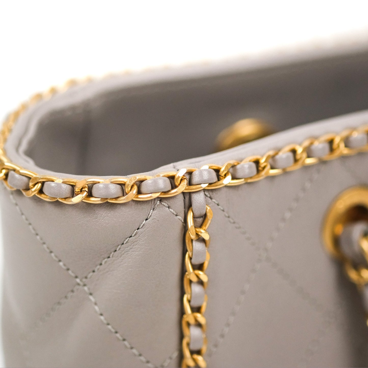 Chanel Small Chain Around Shopping Tote Grey Calfskin Aged Gold Hardware