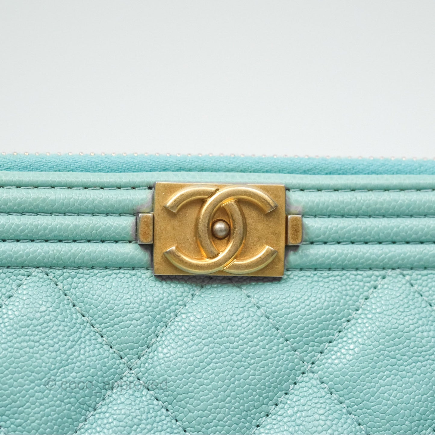 Chanel Medium O Case Boy Tiffany Blue Caviar Gold Hardware