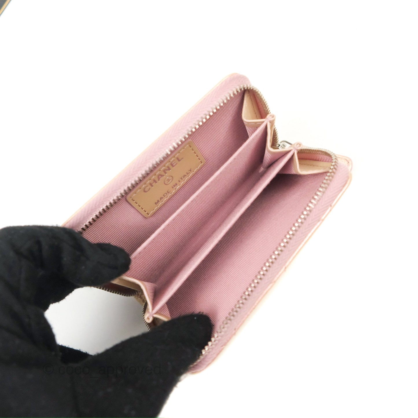 Chanel Classic Zipped Coin Purse Iridescent Pink Calfskin Silver Hardware