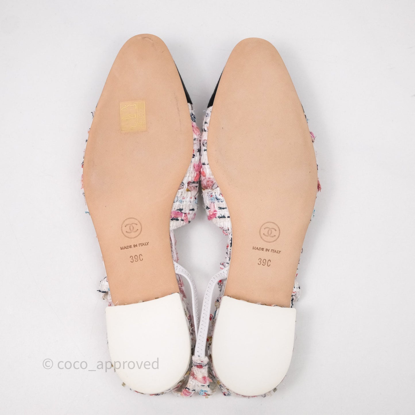 Chanel CC Slingback Flats Pink Tweed Size 39