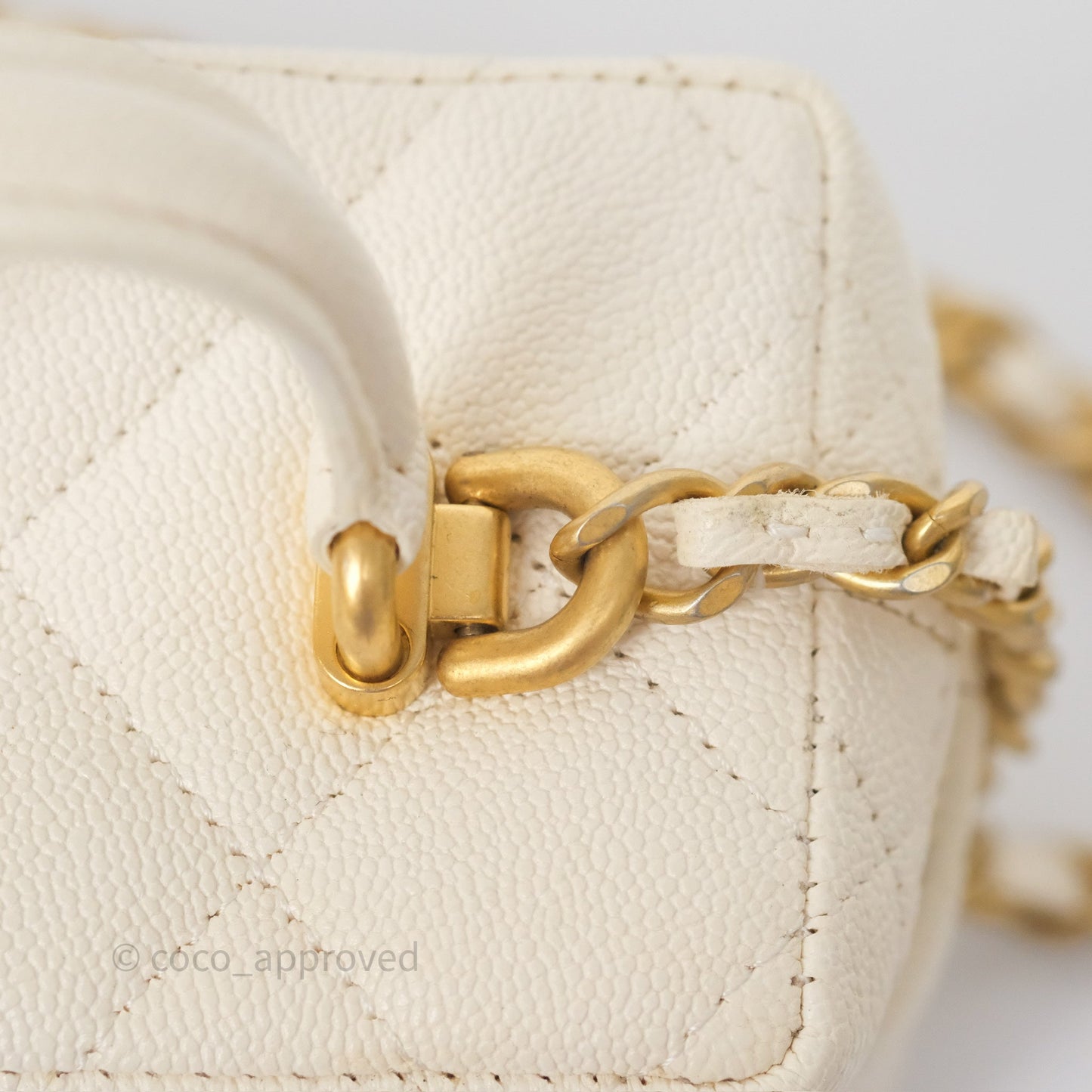 Chanel Quilted Mini Top Handle Vanity With Chain Ivory Caviar Aged Gold Hardware