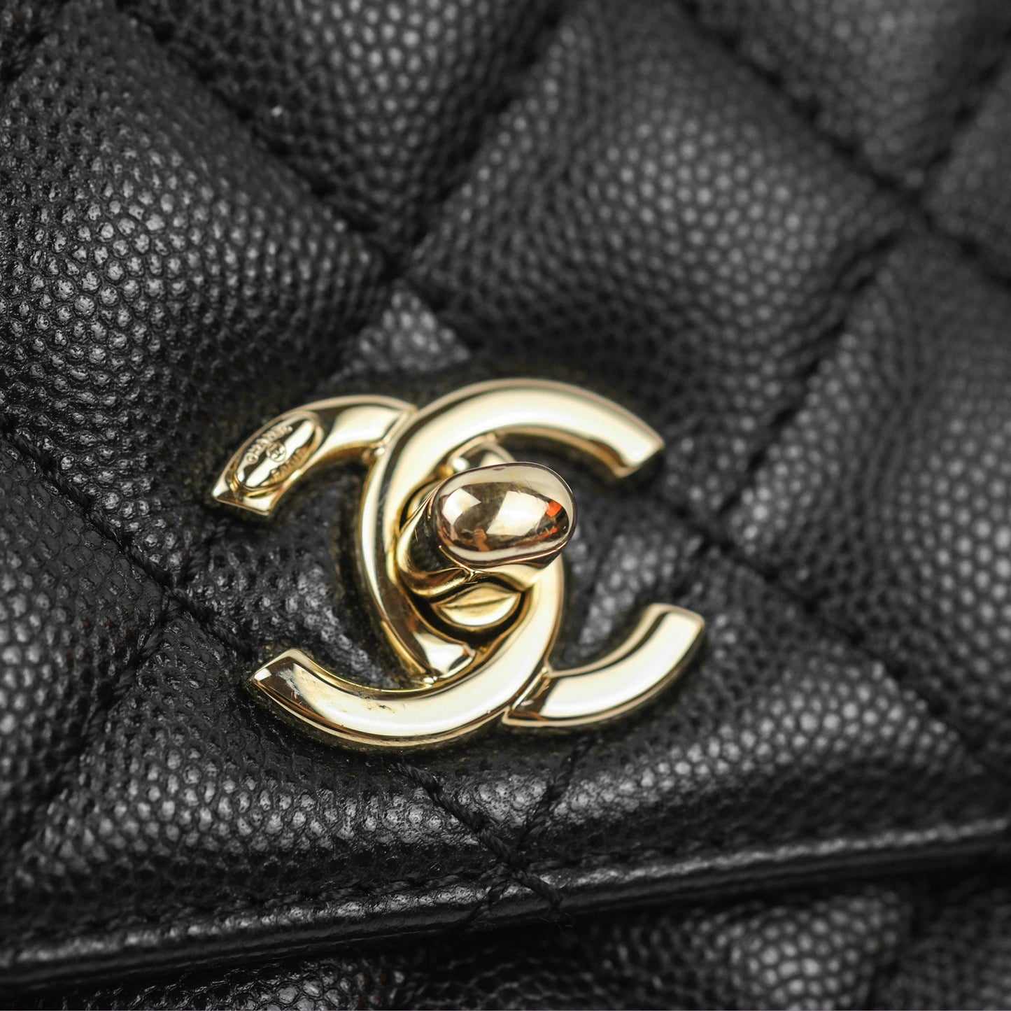 Chanel Mini Coco Handle Quilted Black Caviar Gold Hardware