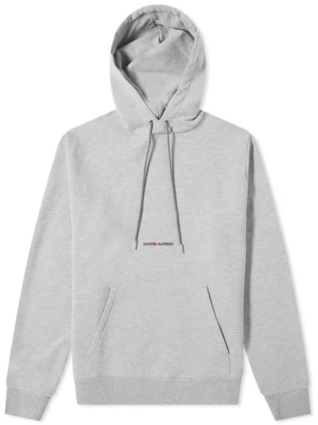 Luxury Saint Laurent Men's Logo Print Fleece Hoodie Grey