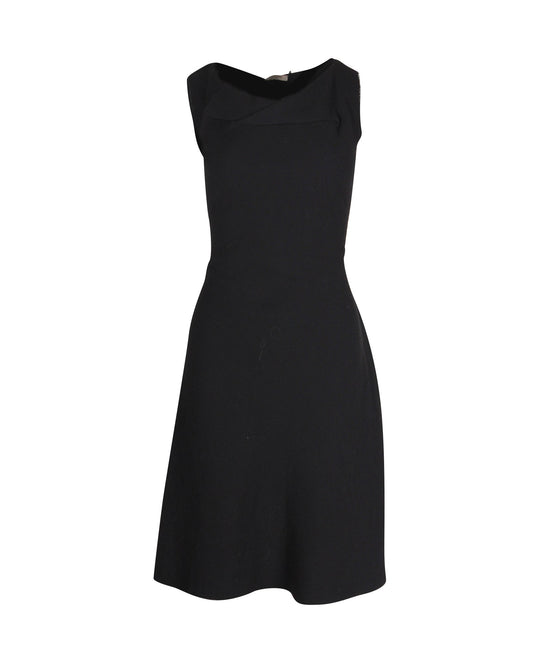 Luxury Bottega Veneta A-line Sleeveless Dress in Black Virgin Wool