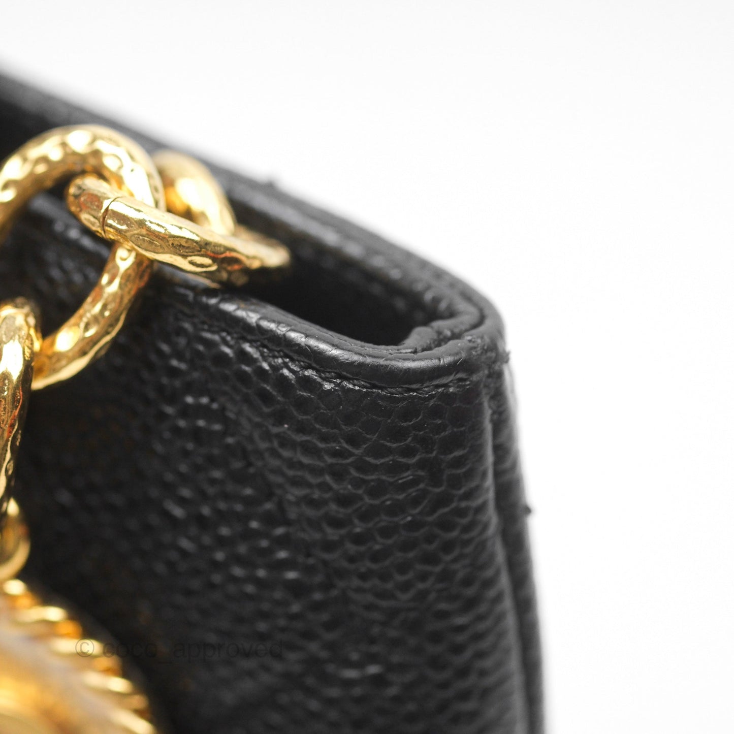 Chanel Vintage Medallion CC Black Caviar Tote Bag Gold Hardware