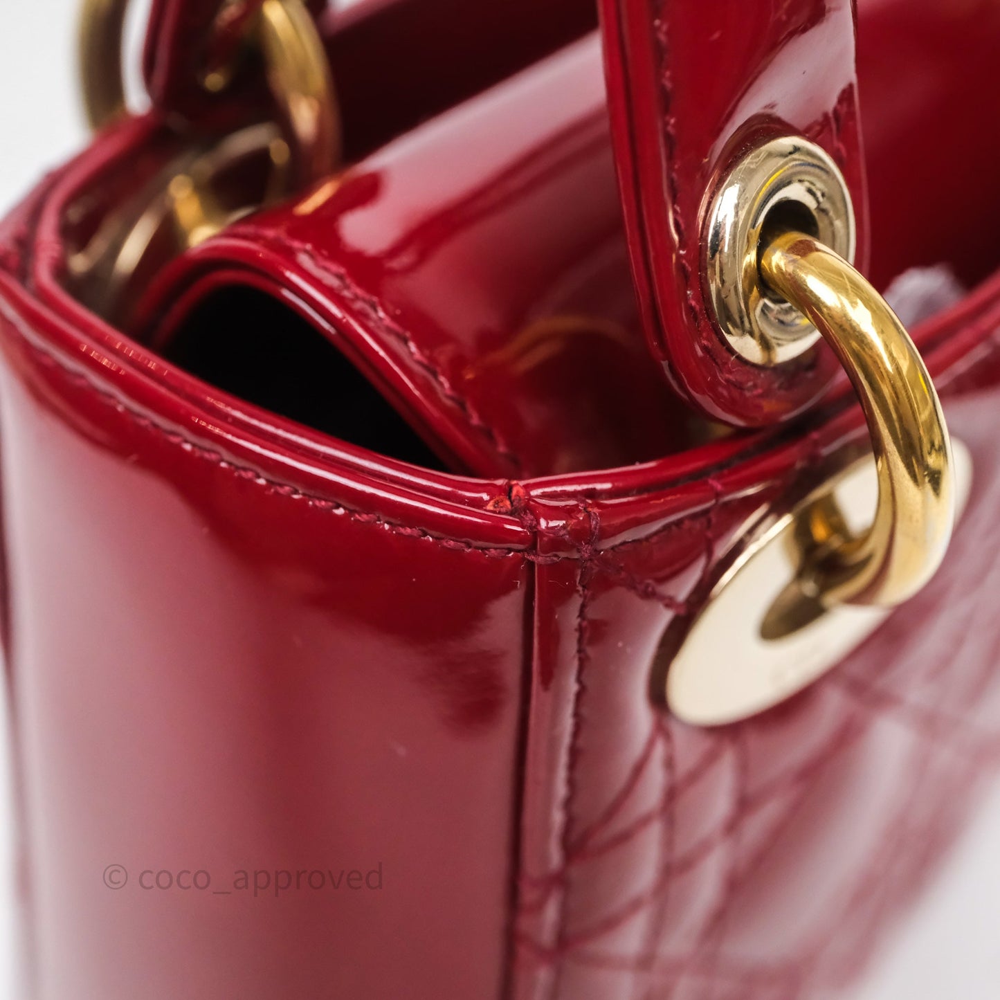 Christian Dior Mini Lady Dior Bag Red Patent Gold Hardware