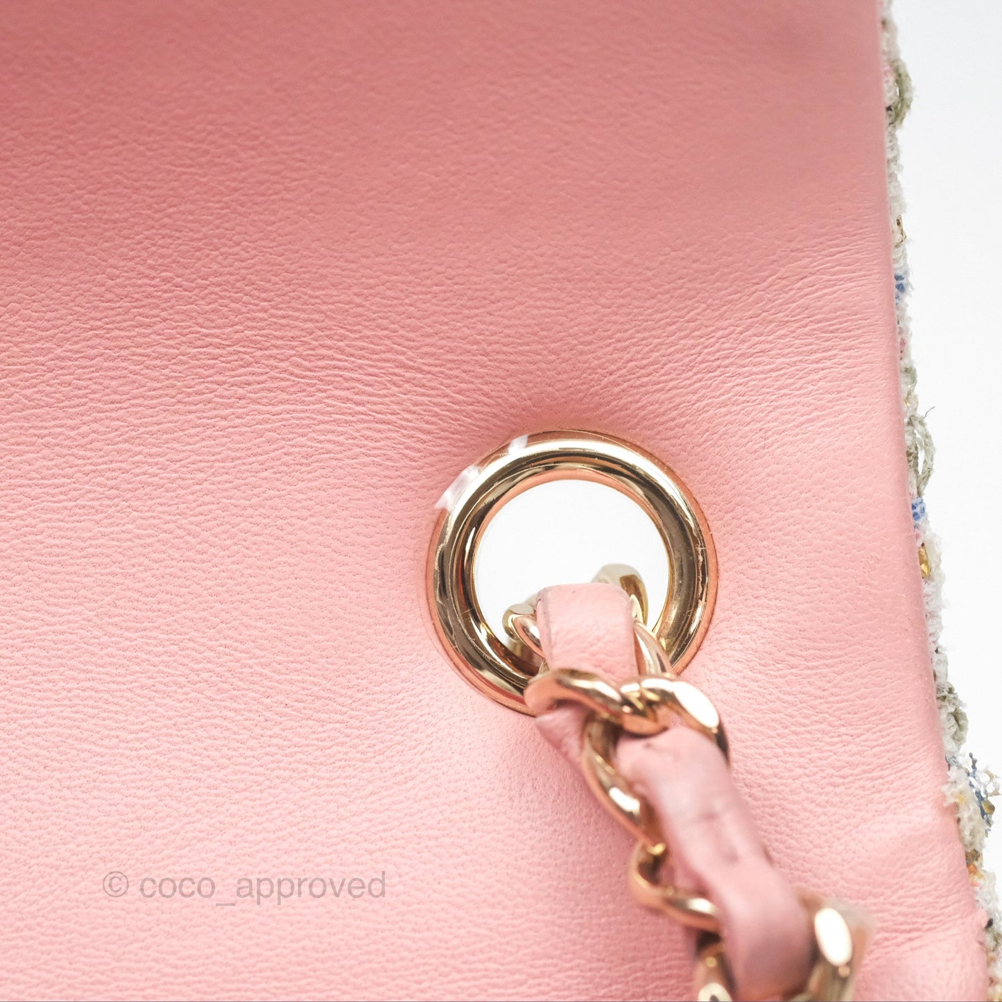 Chanel Mini Rectangular Flap Pink/ Blue/ Gold Tweed Gold Hardware