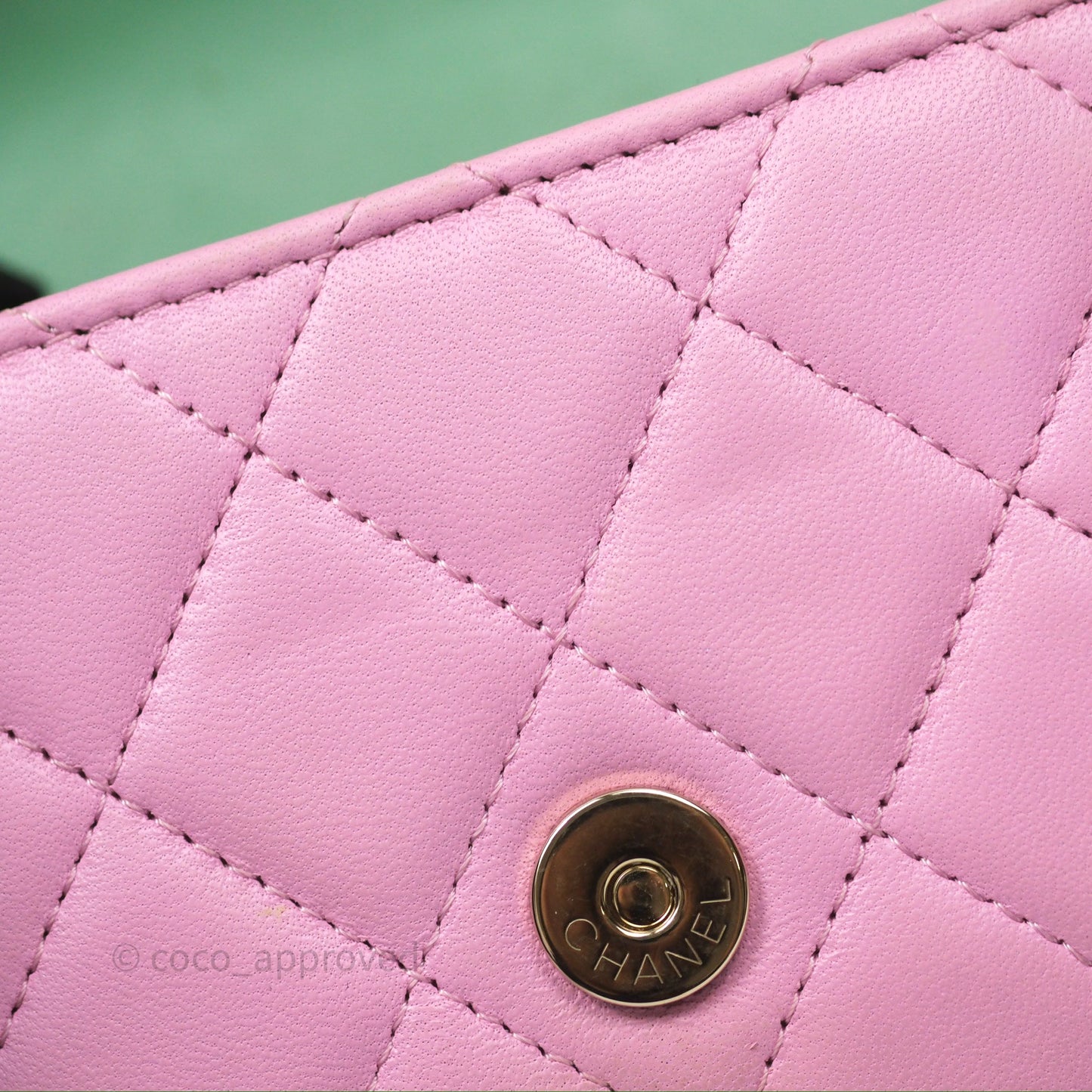 Chanel Mini Handle Clutch With Chain Pink/ Mint Lambskin Gold Hardware 23P