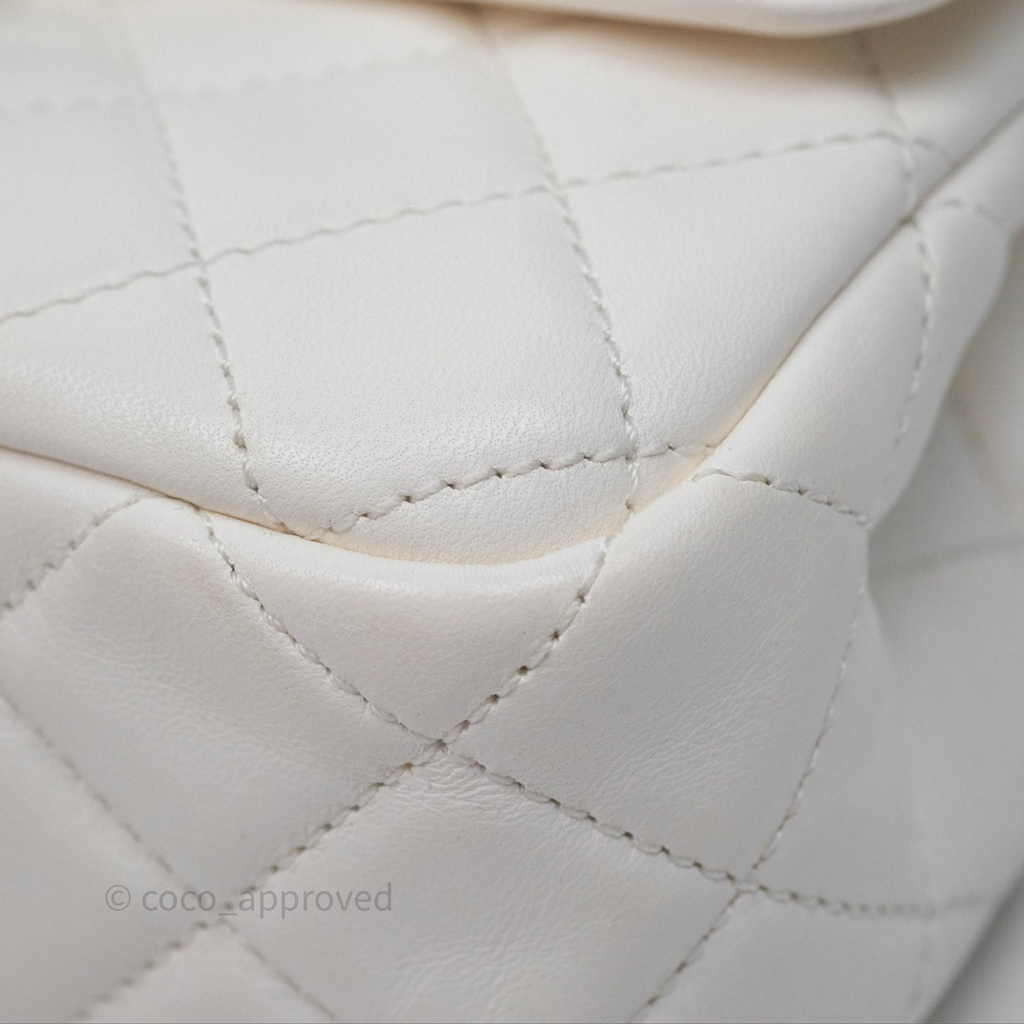 Chanel Mini Rectangular Pearl Crush Quilted White Lambskin Aged Gold Hardware