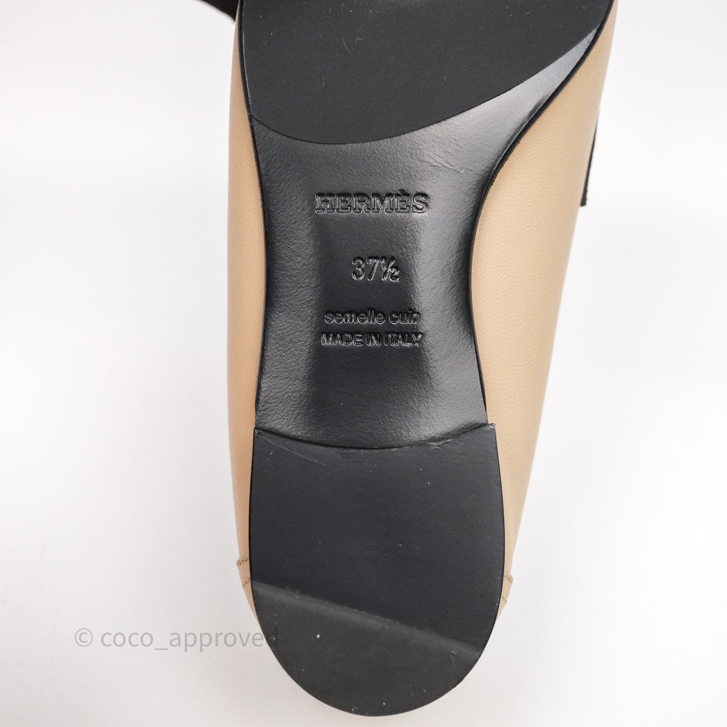 Hermès Royal Loafers Beige Calfskin Black/White Accents Size 37.5