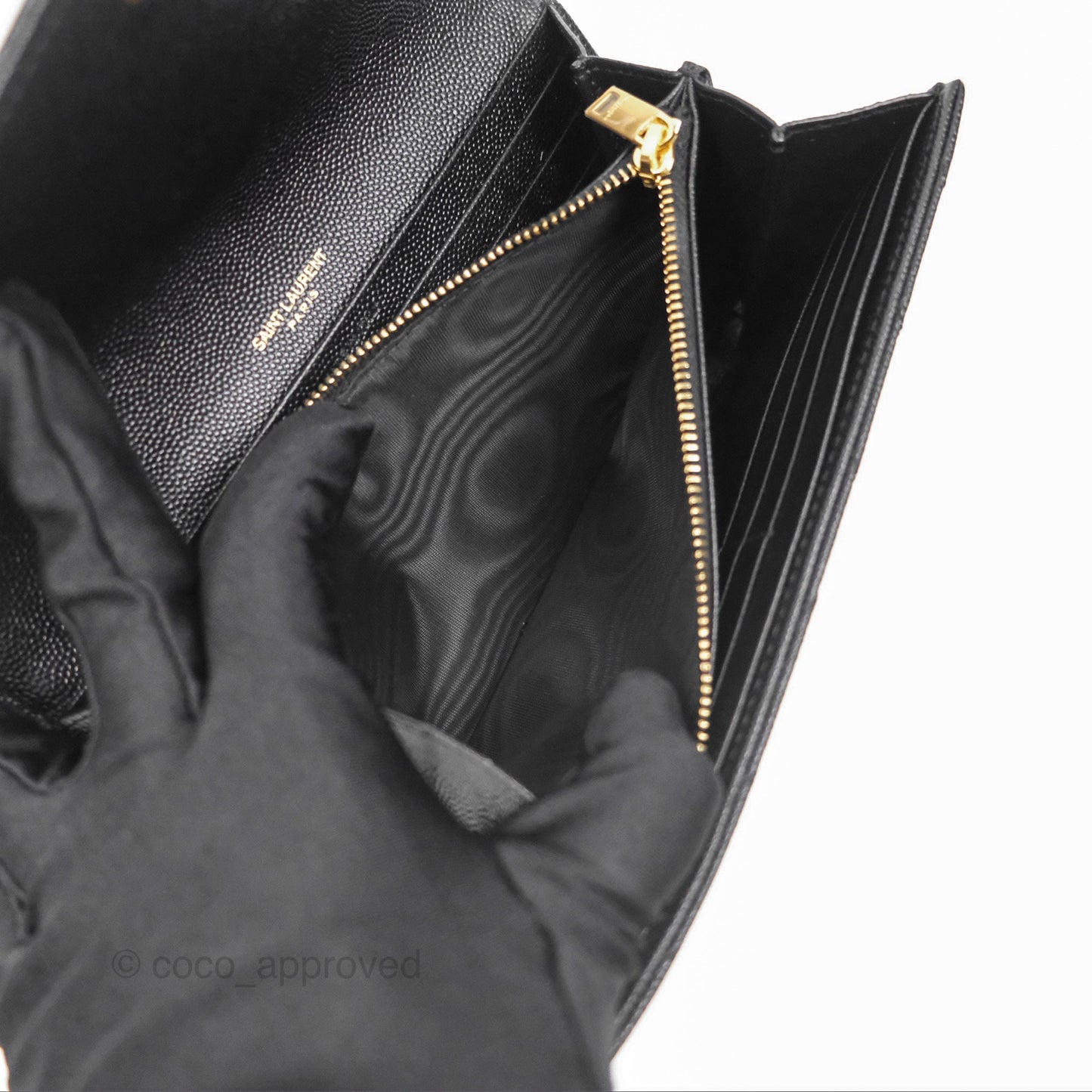 Saint Laurent Cassandre Matelasse Large Flap Wallet Black Grain De Poudre