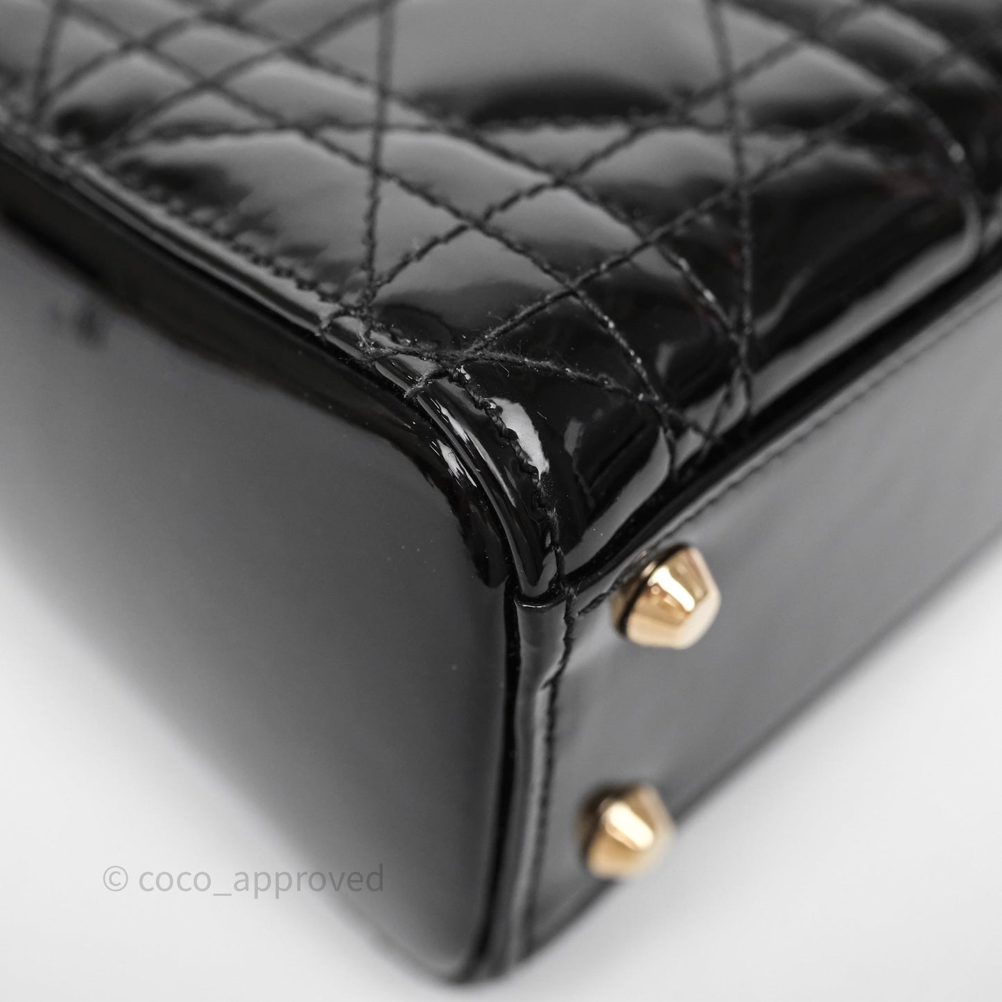 Christian Dior Mini Lady Dior Black Cannage Patent Gold Hardware