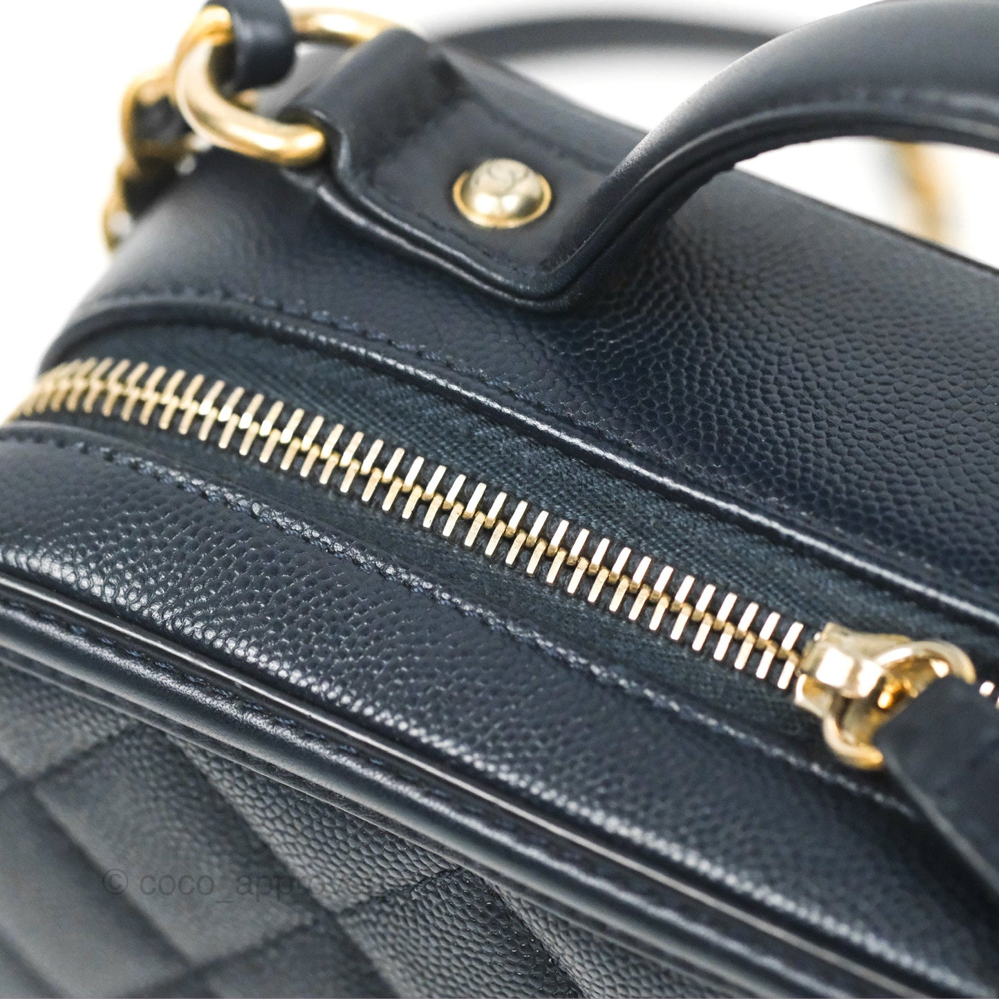 Chanel Quilted Medium CC Filigree Vanity Case Dark Navy Caviar Gold Hardware