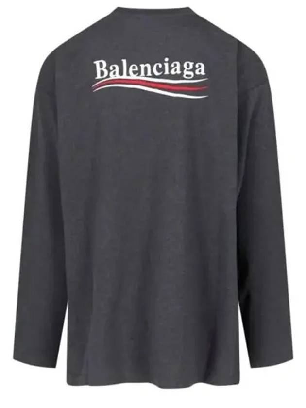 Luxury Balenciaga Embroidered Logo Cotton Long Sleeve T-Shirt Grey