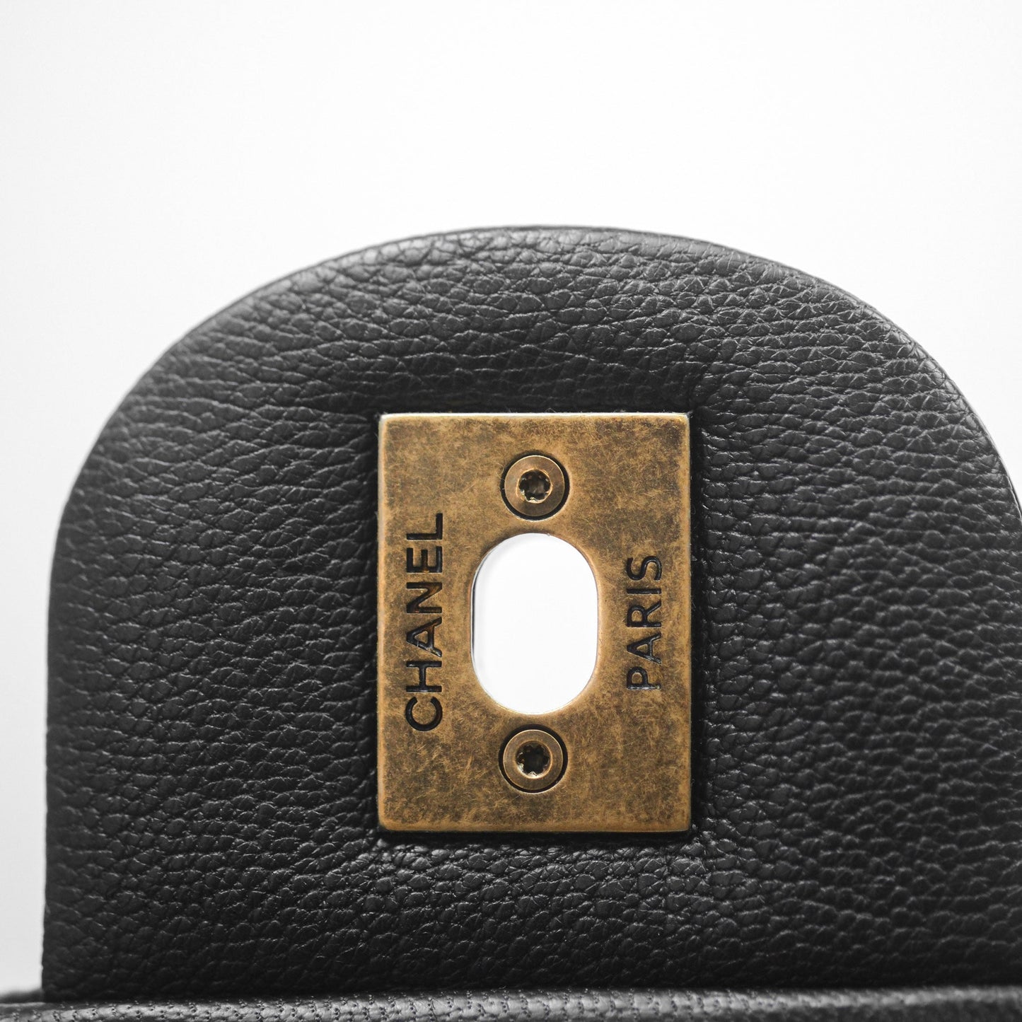 Chanel Quilted Medium Eyelet Flap Bag Black Patent Aged Gold Hardware