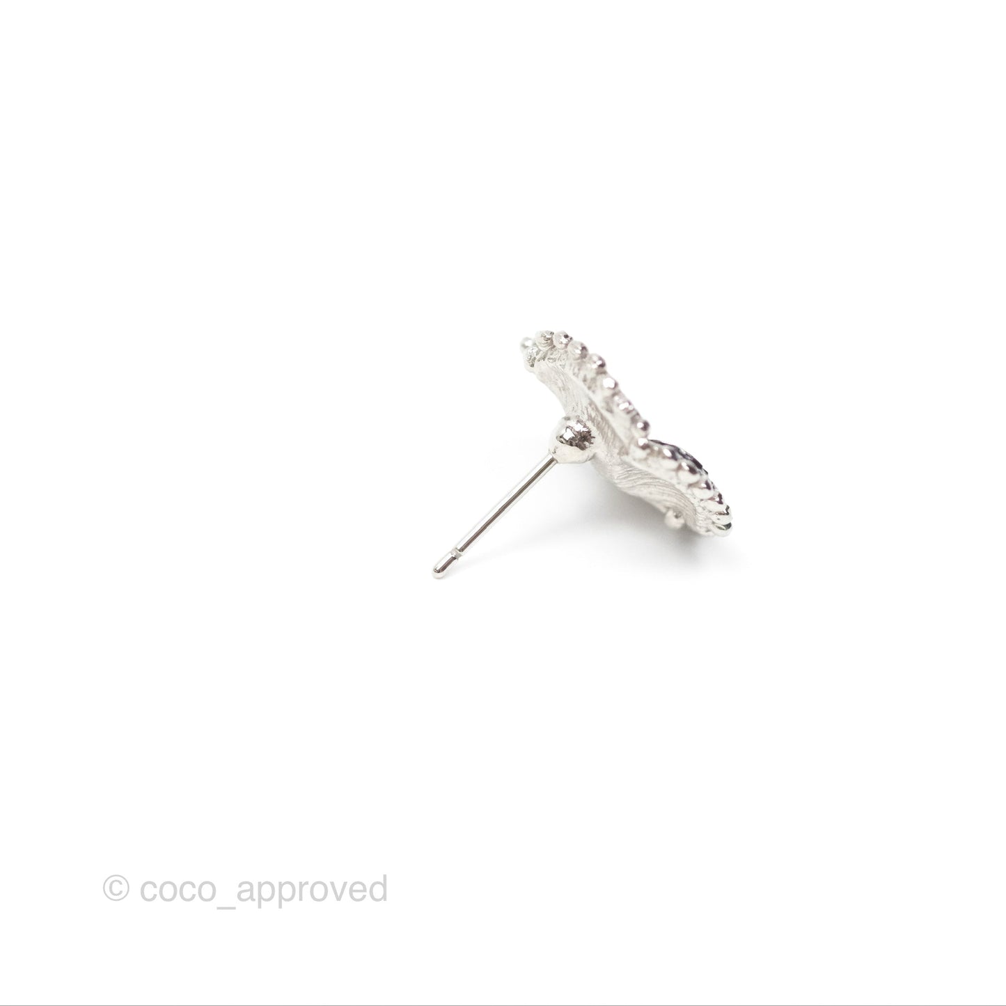 Chanel Flower Pearl Black Earrings Silver Tone 23K