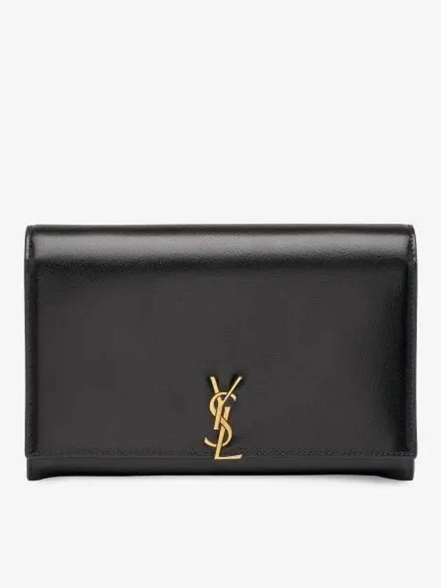 Luxury Saint Laurent Monogram Chain Glossy Leather Shoulder Bag Black