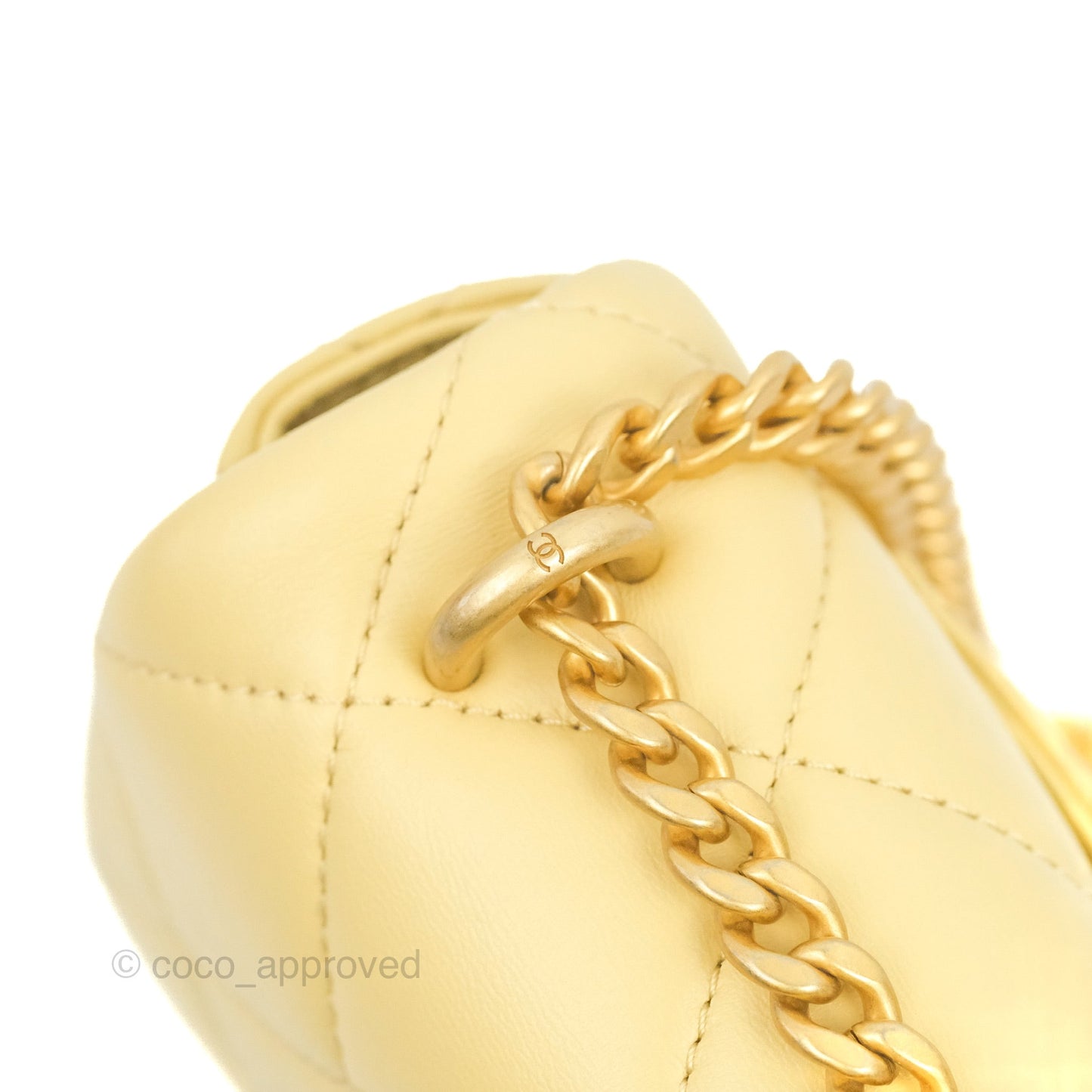 Chanel Enamel Quilted Pending CC Mini Square Flap Yellow Lambskin Aged Gold Hardware 22P