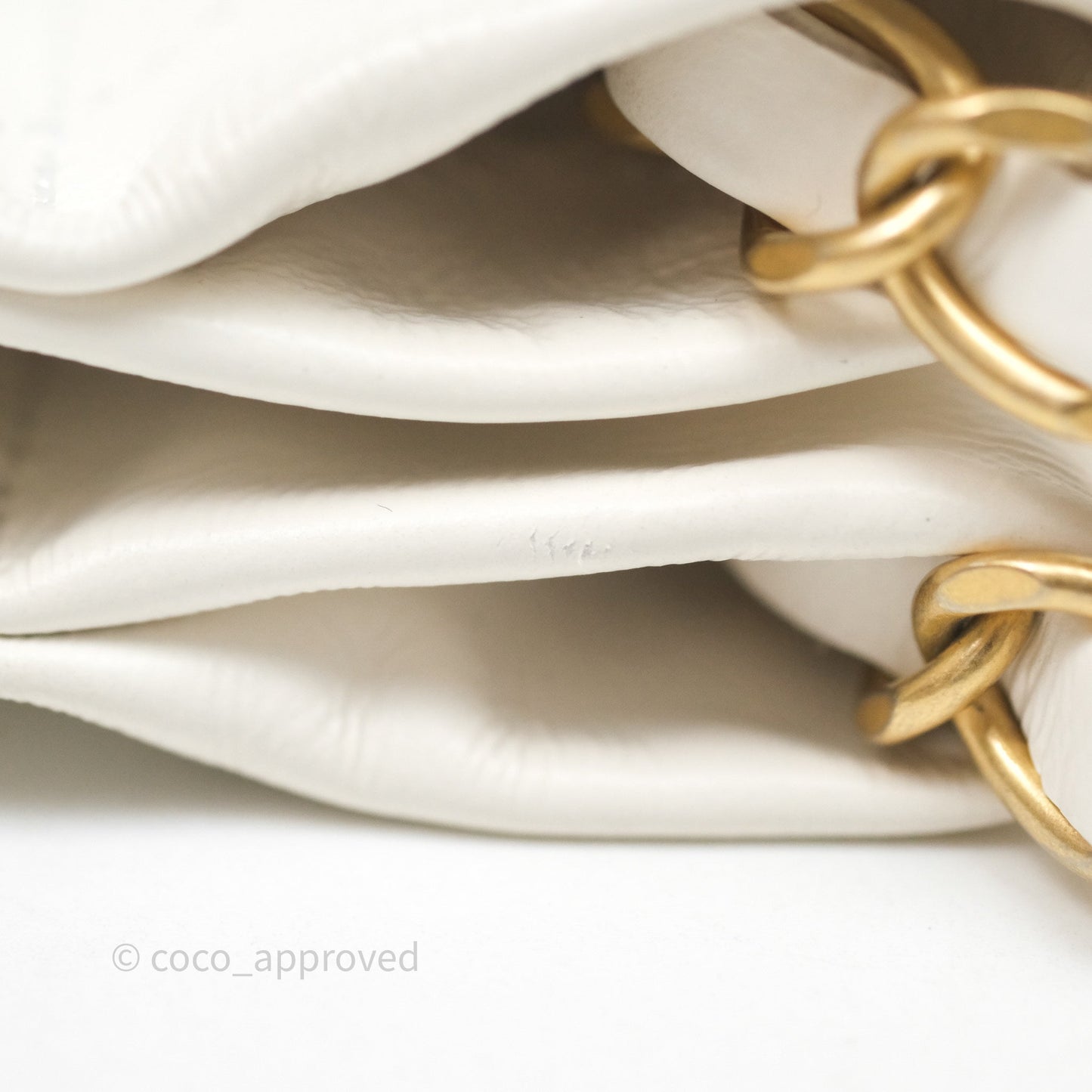 Chanel 22 Small White Aged Calfskin Black Logo Aged Gold Hardware
