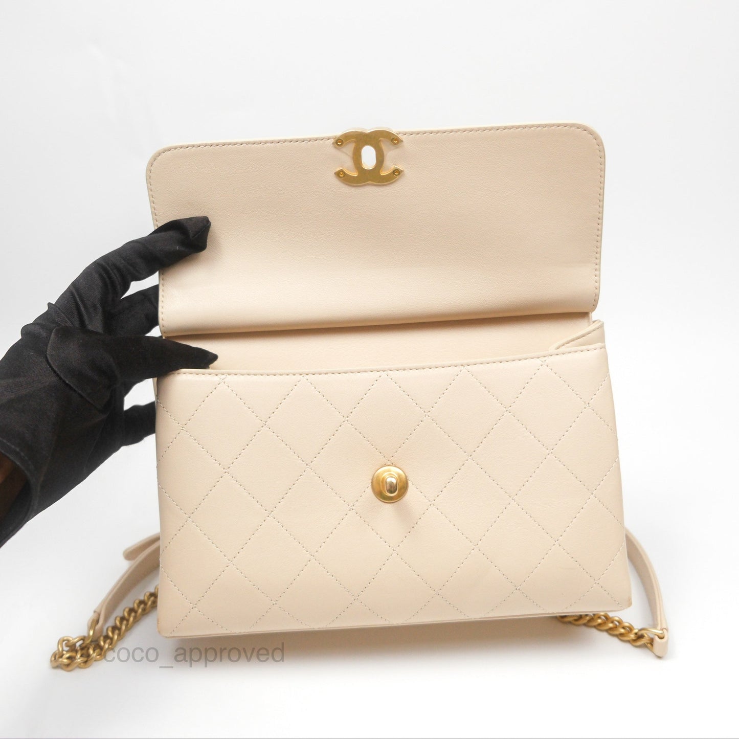 Chanel Small Quilted Coco Luxe Flap Bag Light Beige Calfskin Aged Gold Hardware