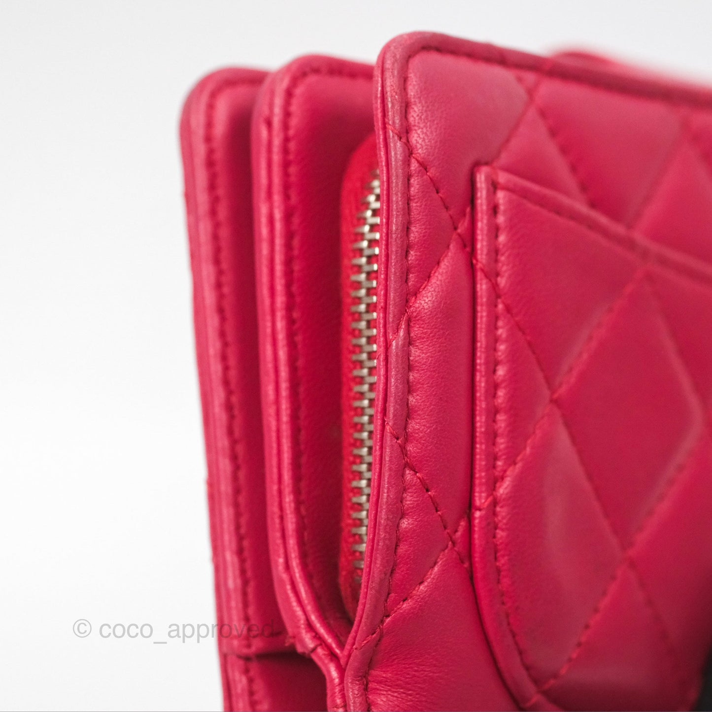 Chanel Quilted Classic French Wallet Lambskin Red Silver Hardware