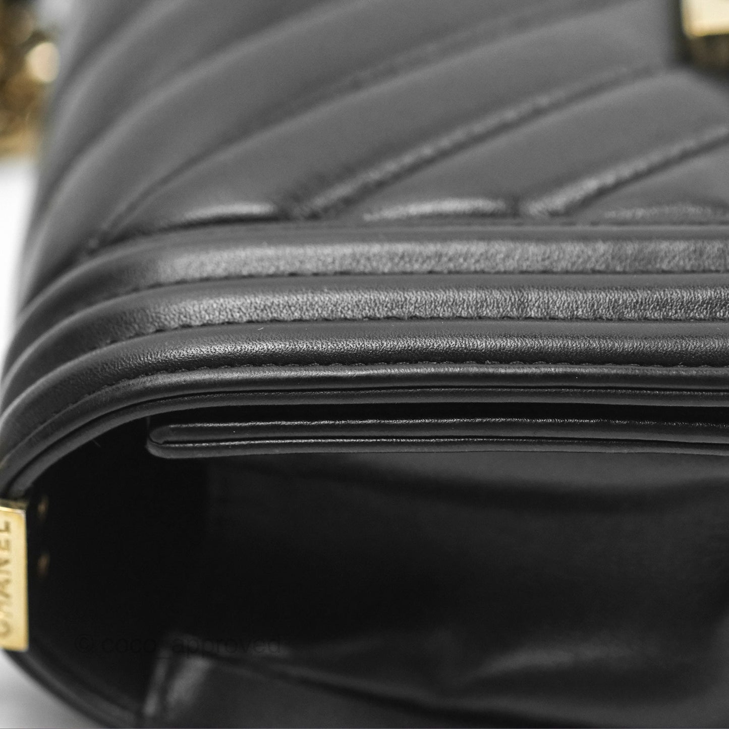 Chanel Chevron Small Boy Black Calfskin Gold Hardware