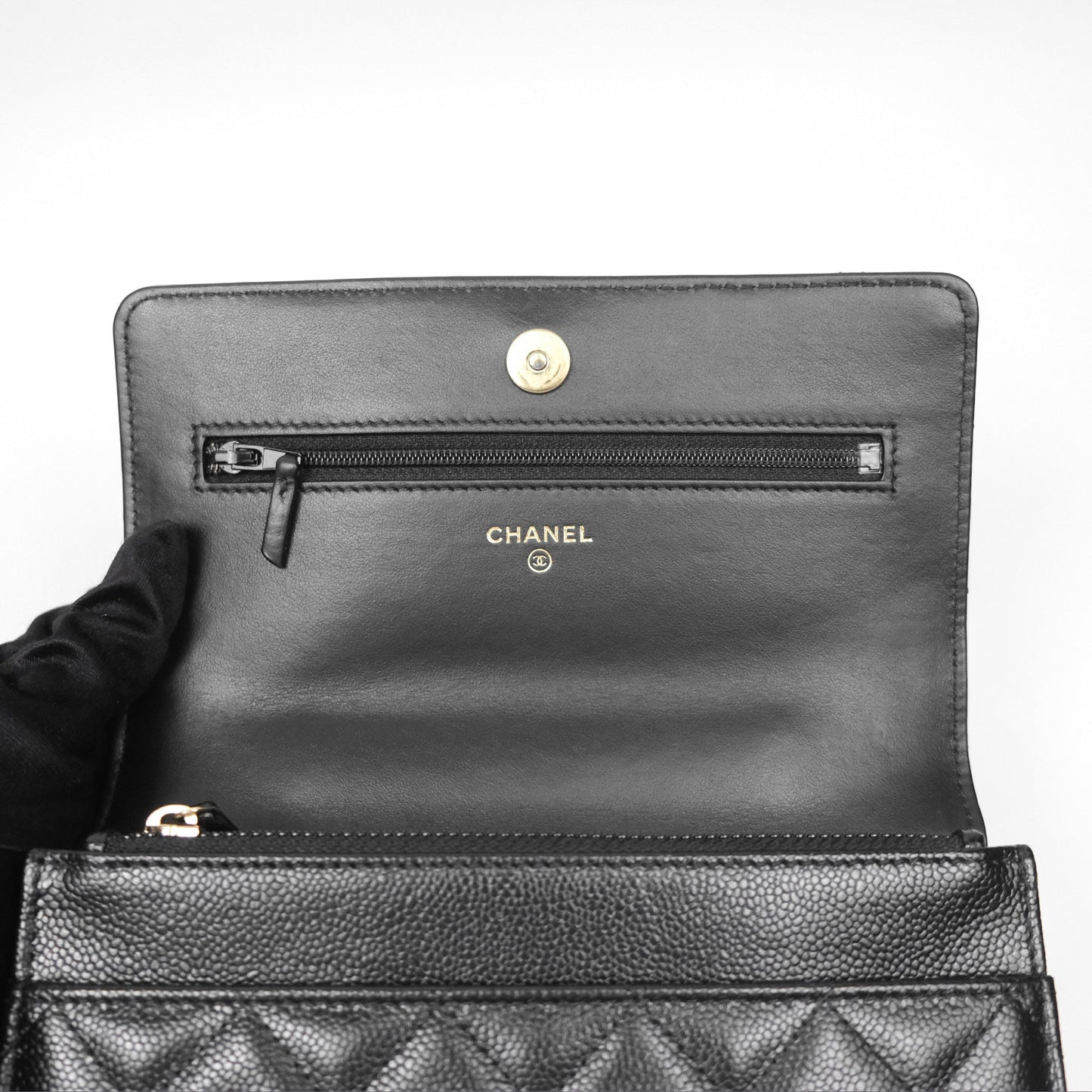 Chanel Top Handle Wallet On Chain WOC Black Caviar Gold Hardware 22S