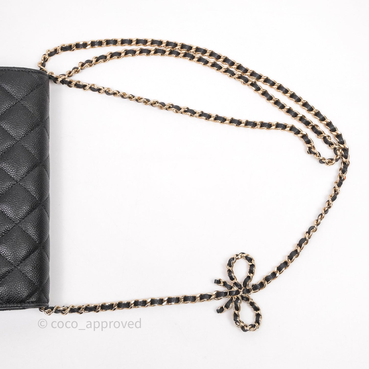 Chanel WOC With Ribbon Chain Black Caviar Gold Hardware