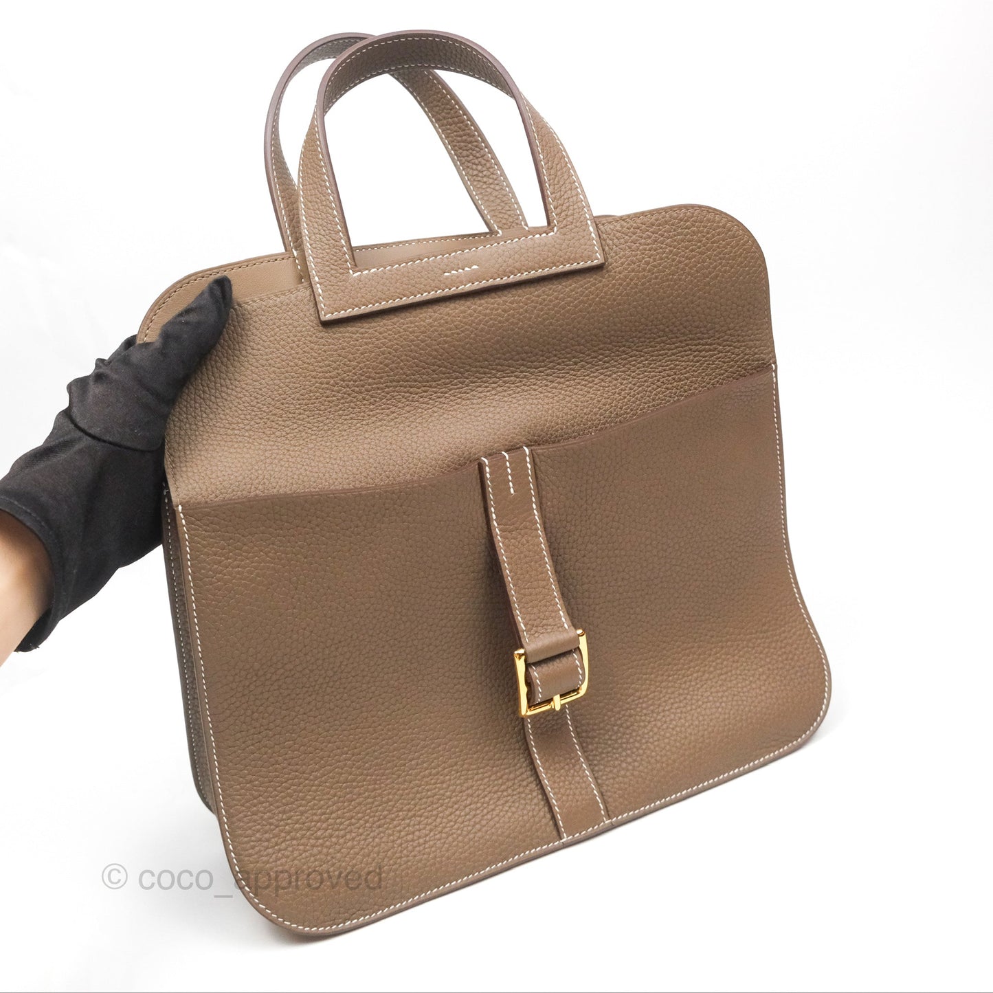 Hermès Halzan 31 Etoupe Clemence Gold Hardware