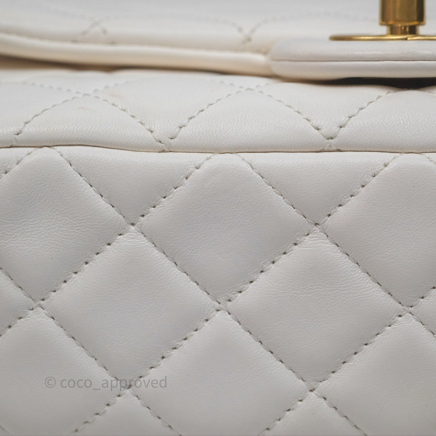 Chanel Mini Rectangular Pearl Crush Quilted White Lambskin Aged Gold Hardware