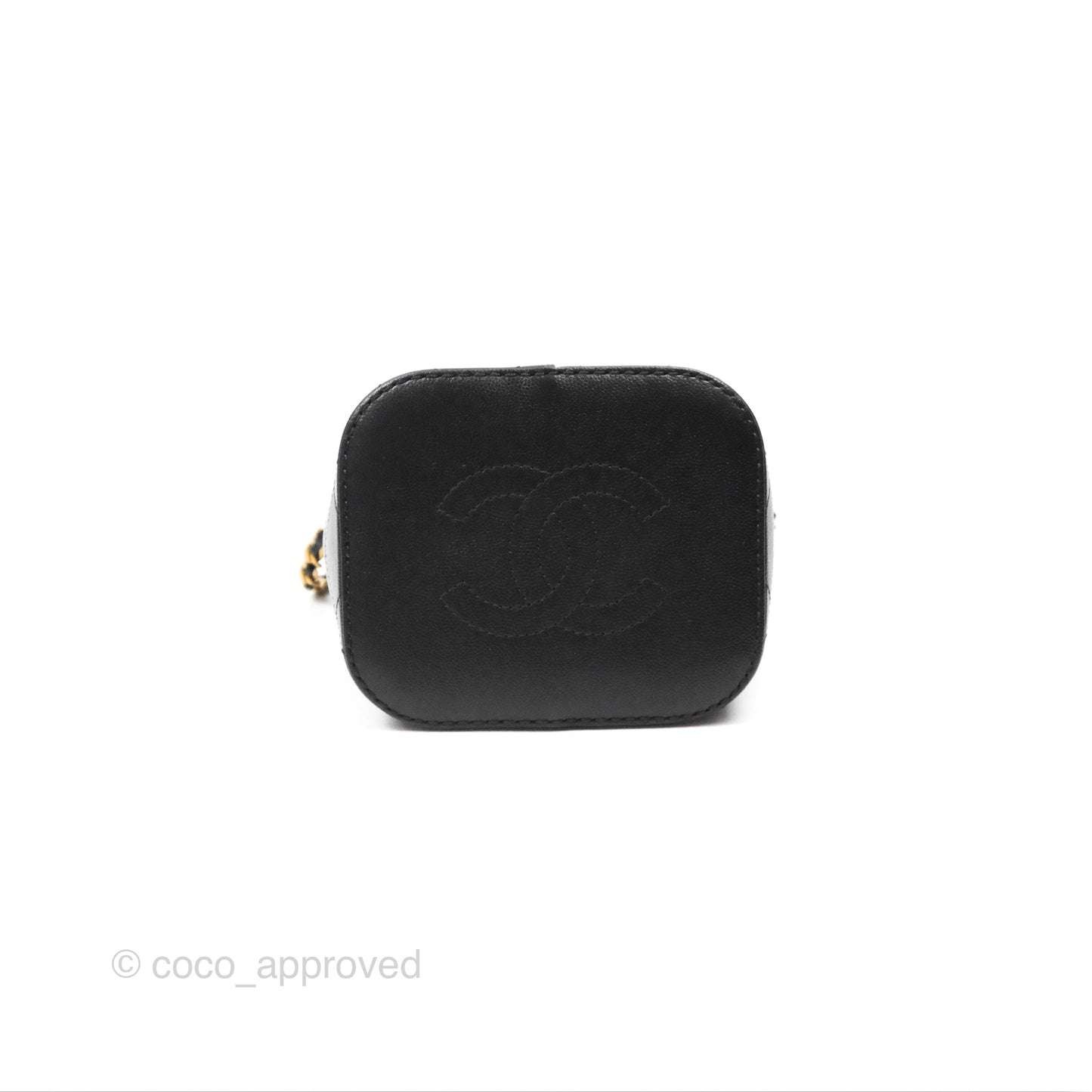 Chanel Drawstring Bucket Bag Quilted Black Caviar Aged Gold Hardware