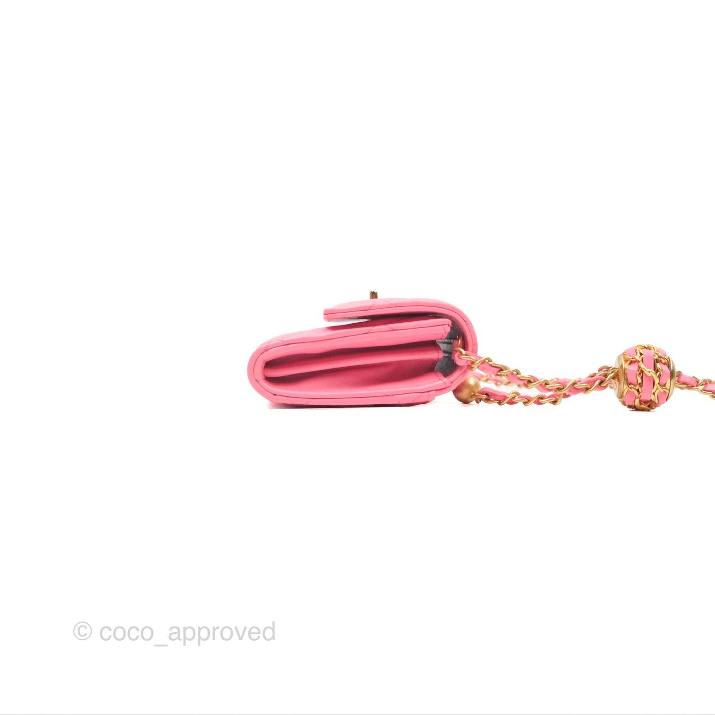Chanel Pearl Crush Mini Clutch With Chain Pink Lambskin Aged Gold Hardware