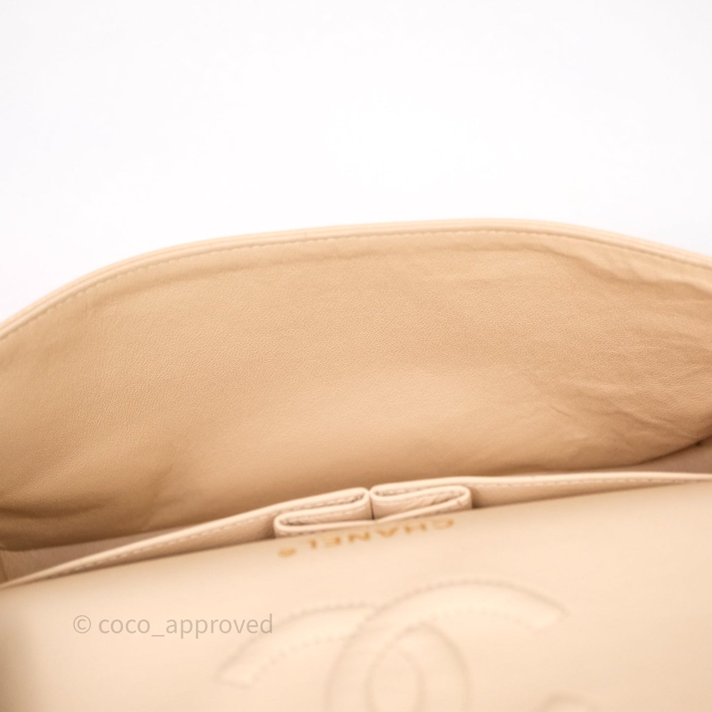 Chanel Classic M/L Medium Flap Quilted Beige Caviar Gold Hardware