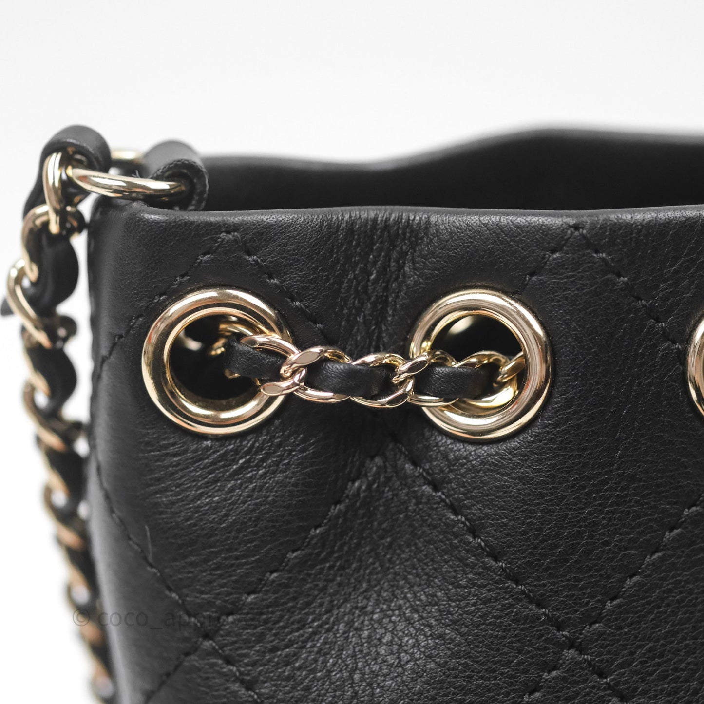 Chanel Quilted Drawstring Bucket Bag Black Calfskin Gold Hardware