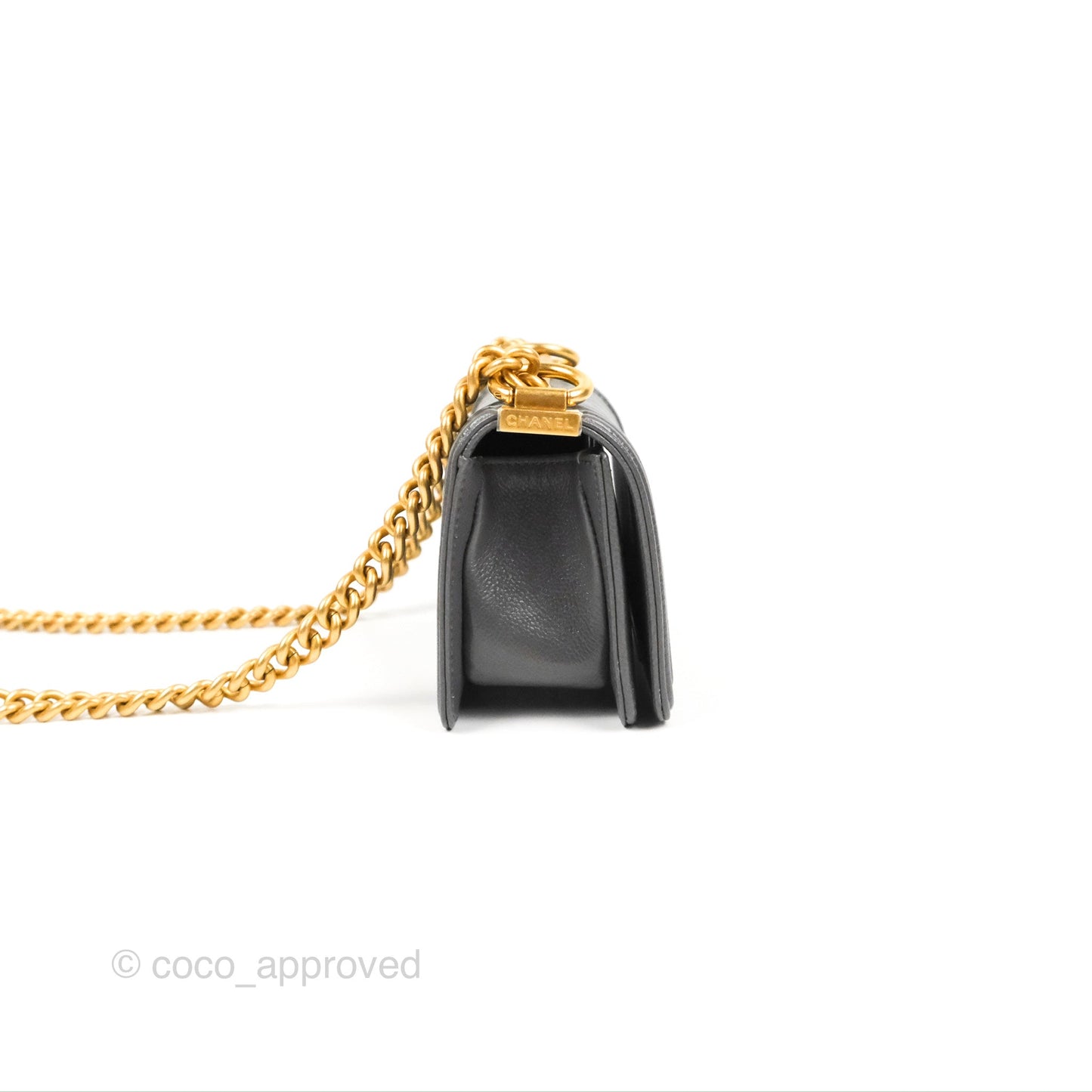 Chanel Mini Boy Dark Grey Caviar Aged Gold Hardware