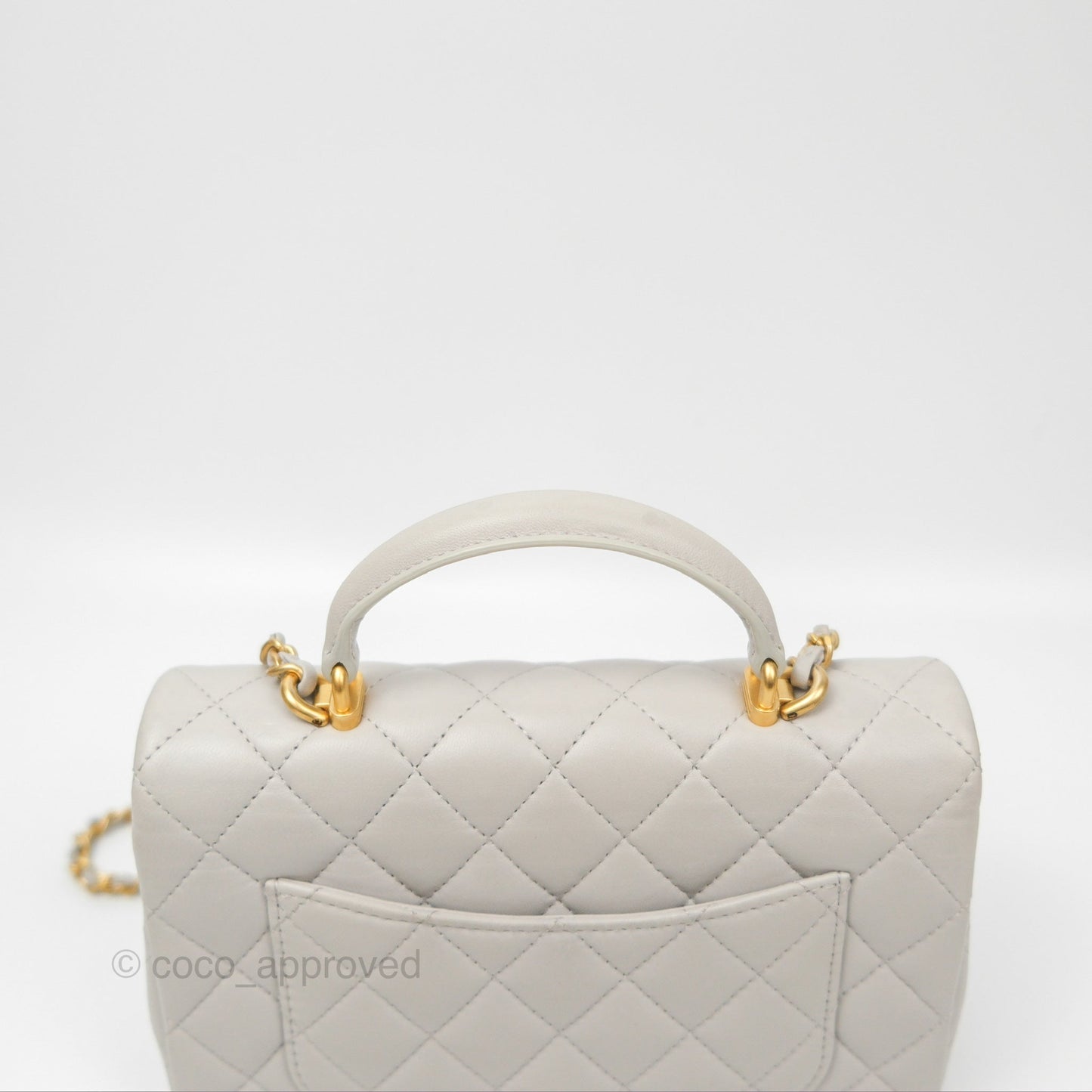 Chanel Top Handle Mini Rectangular Flap Bag Light Grey Lambskin Aged Gold Hardware
