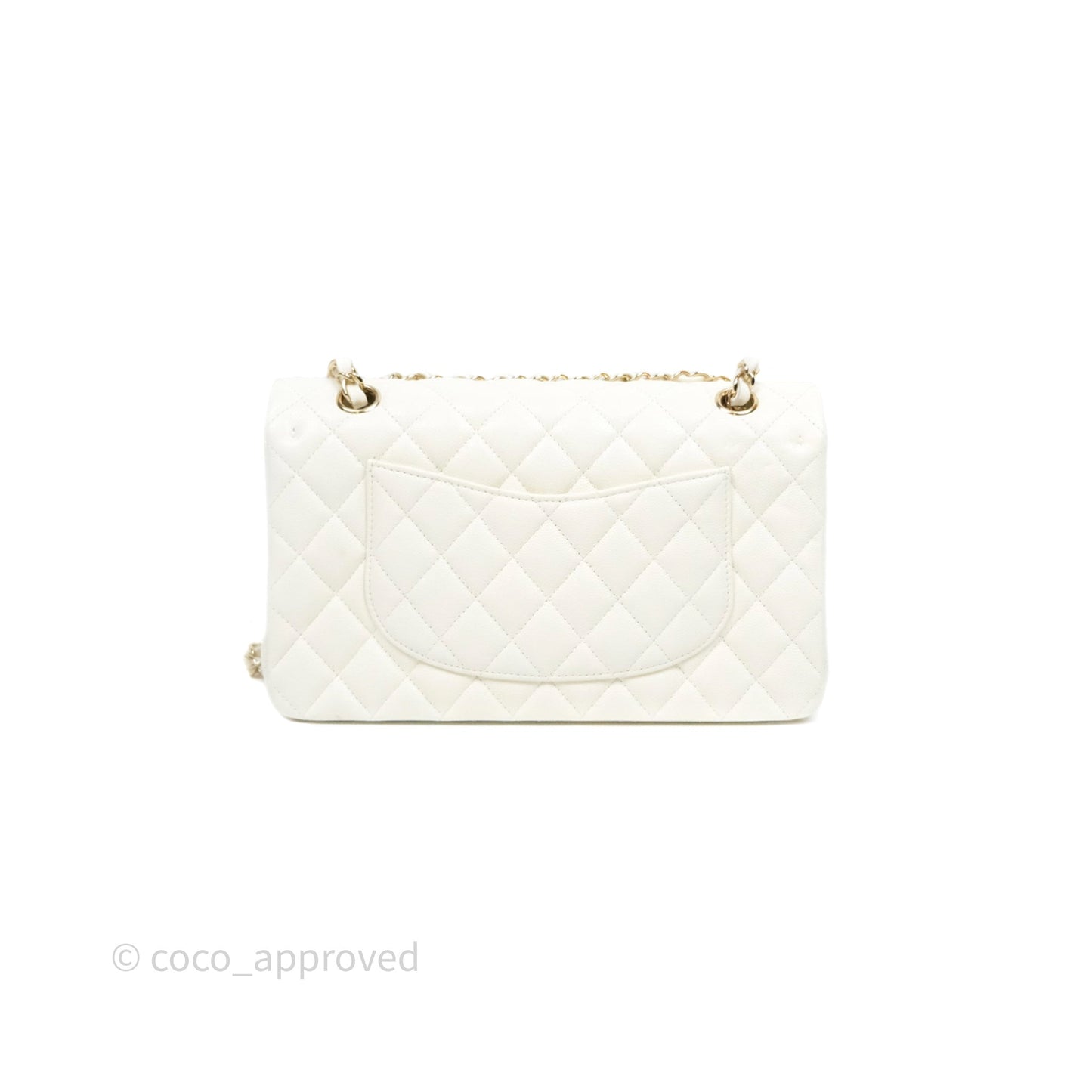 Chanel Classic M/L Medium Flap Quilted Ivory White Caviar Gold Hardware